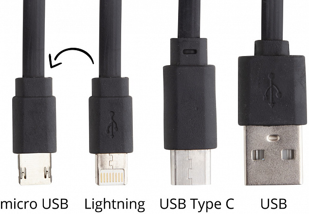 Кабель-брелок micro USB, USB-C и Lightning с логотипом в Санкт-Петербурге заказать по выгодной цене в кибермаркете AvroraStore