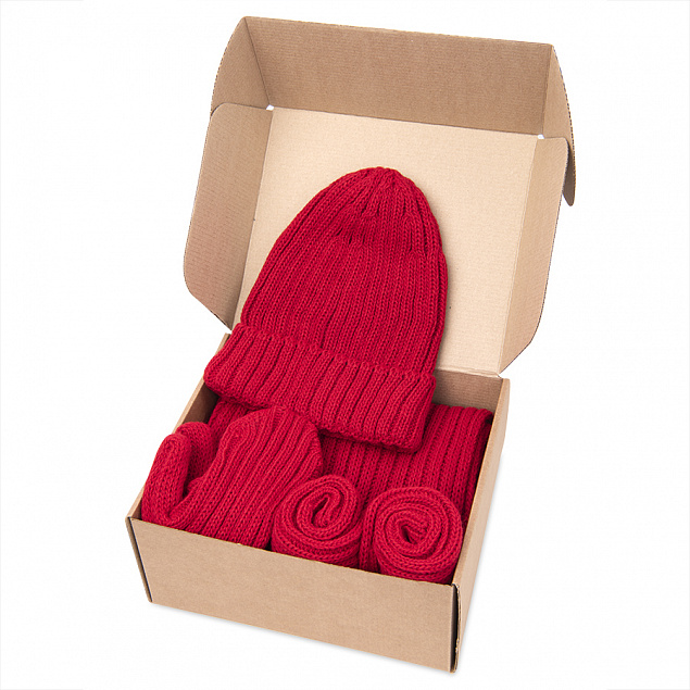 Набор подарочный НАСВЯЗИ©: шапка, шарф,  варежки, носки, красный с логотипом в Санкт-Петербурге заказать по выгодной цене в кибермаркете AvroraStore