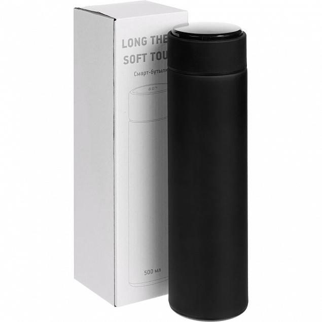 Смарт-бутылка с заменяемой батарейкой Long Therm Soft Touch, черная с логотипом в Санкт-Петербурге заказать по выгодной цене в кибермаркете AvroraStore