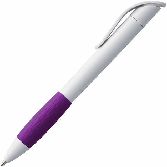Ручка шариковая Grip, белая с фиолетовым с логотипом в Санкт-Петербурге заказать по выгодной цене в кибермаркете AvroraStore