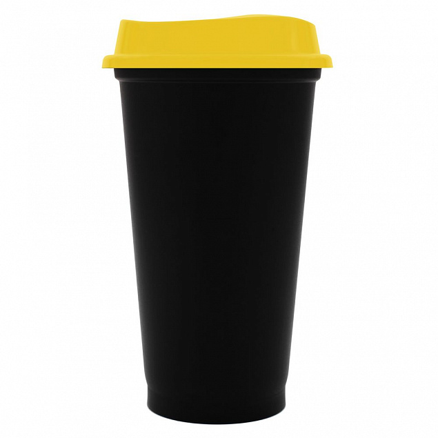 Стакан с крышкой Color Cap Black, черный с желтым с логотипом в Санкт-Петербурге заказать по выгодной цене в кибермаркете AvroraStore