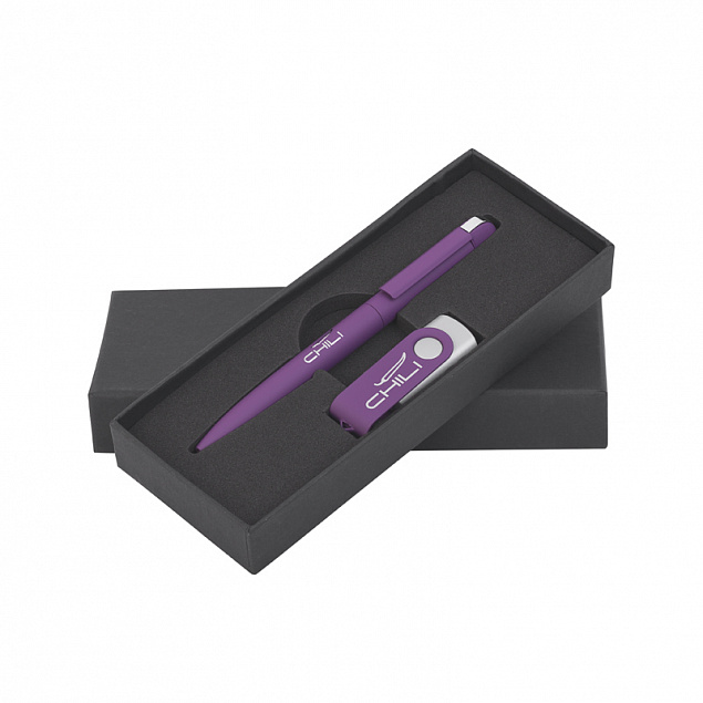 Набор ручка + флеш-карта 8 Гб в футляре, фиолетовый, покрытие soft touch с логотипом в Санкт-Петербурге заказать по выгодной цене в кибермаркете AvroraStore