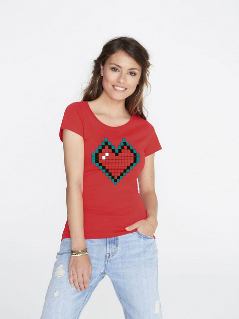 Футболка женская Pixel Heart, красная с логотипом в Санкт-Петербурге заказать по выгодной цене в кибермаркете AvroraStore