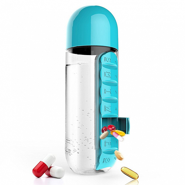 Бутылка с таблетницей In Style, голубая с логотипом в Санкт-Петербурге заказать по выгодной цене в кибермаркете AvroraStore