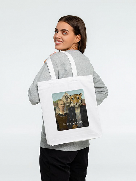 Холщовая сумка Happy Family, белая с логотипом в Санкт-Петербурге заказать по выгодной цене в кибермаркете AvroraStore