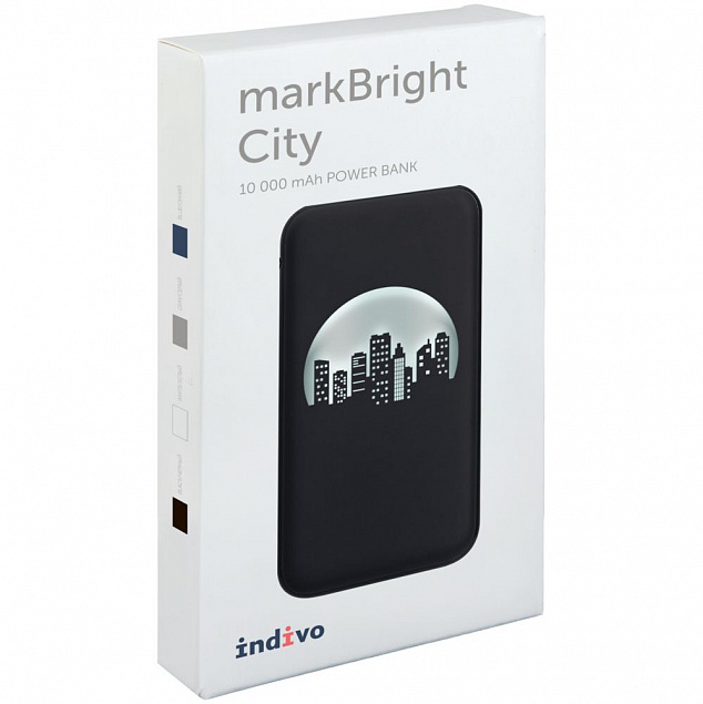 Аккумулятор с подсветкой markBright City, 10000 мАч, черный с логотипом в Санкт-Петербурге заказать по выгодной цене в кибермаркете AvroraStore