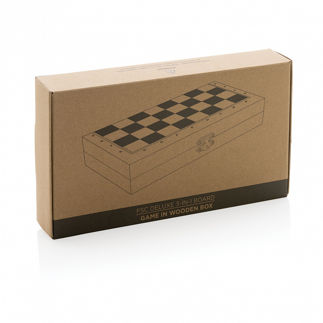 Набор настольных игр 3-в-1 в деревянной коробке FSC® с логотипом в Санкт-Петербурге заказать по выгодной цене в кибермаркете AvroraStore