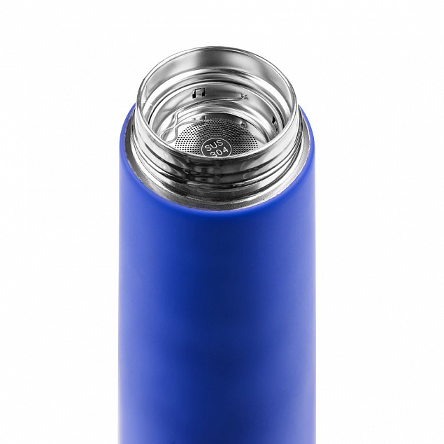 Смарт-бутылка с заменяемой батарейкой Long Therm Soft Touch, синяя с логотипом в Санкт-Петербурге заказать по выгодной цене в кибермаркете AvroraStore