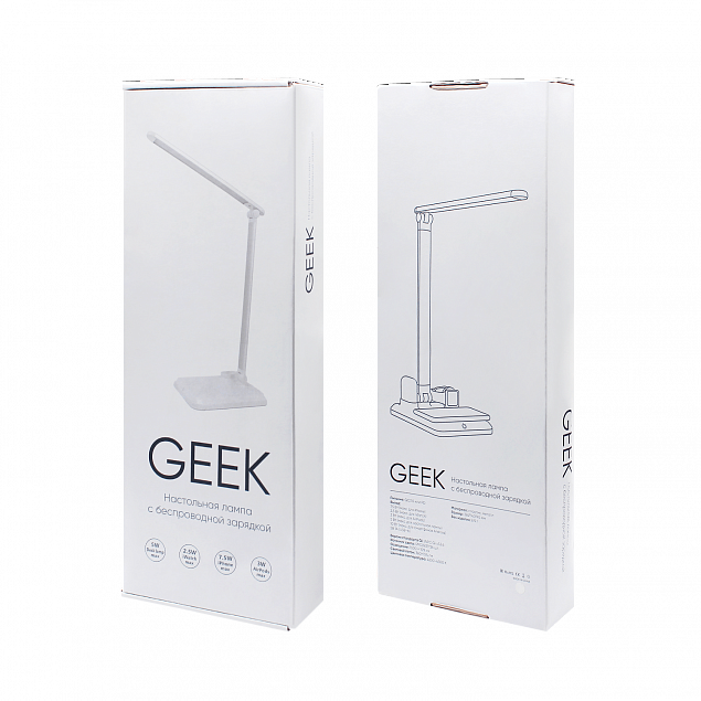 Настольная лампа Geek с беспроводной зарядкой (белый) с логотипом в Санкт-Петербурге заказать по выгодной цене в кибермаркете AvroraStore