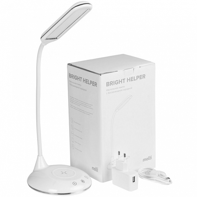 Лампа с беспроводной зарядкой Bright Helper, белая с логотипом в Санкт-Петербурге заказать по выгодной цене в кибермаркете AvroraStore