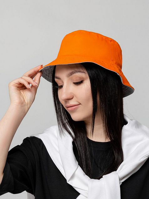 Панама Summer двусторонняя, оранжевая с серым с логотипом в Санкт-Петербурге заказать по выгодной цене в кибермаркете AvroraStore