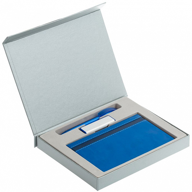 Коробка Memo Pad для блокнота, флешки и ручки, серебристая с логотипом в Санкт-Петербурге заказать по выгодной цене в кибермаркете AvroraStore