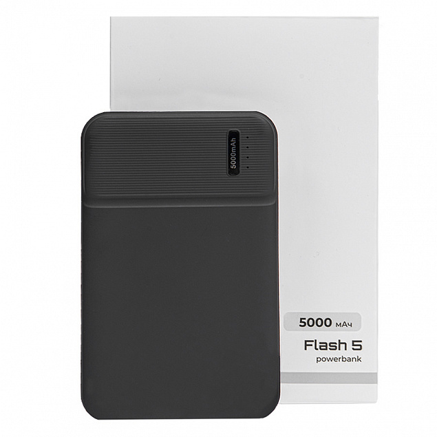 Универсальный аккумулятор OMG Flash 5 (5000 мАч) с подсветкой и soft touch, черный, 9,8х6.3х1,3 см с логотипом в Санкт-Петербурге заказать по выгодной цене в кибермаркете AvroraStore