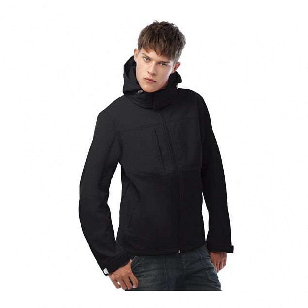 Куртка мужская Hooded Softshell черная с логотипом в Санкт-Петербурге заказать по выгодной цене в кибермаркете AvroraStore