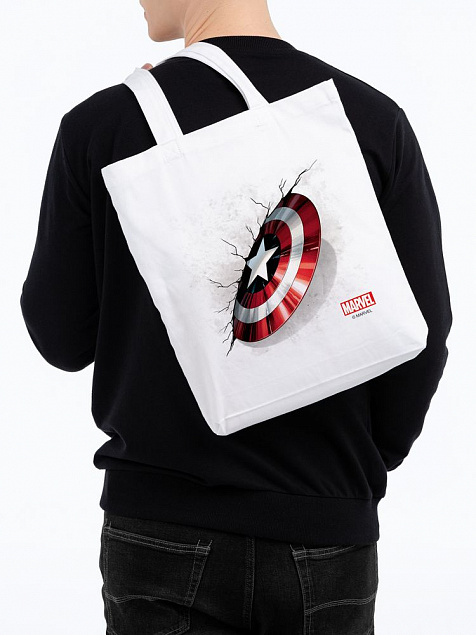 Холщовая сумка «Щит Капитана Америки», белая с логотипом в Санкт-Петербурге заказать по выгодной цене в кибермаркете AvroraStore