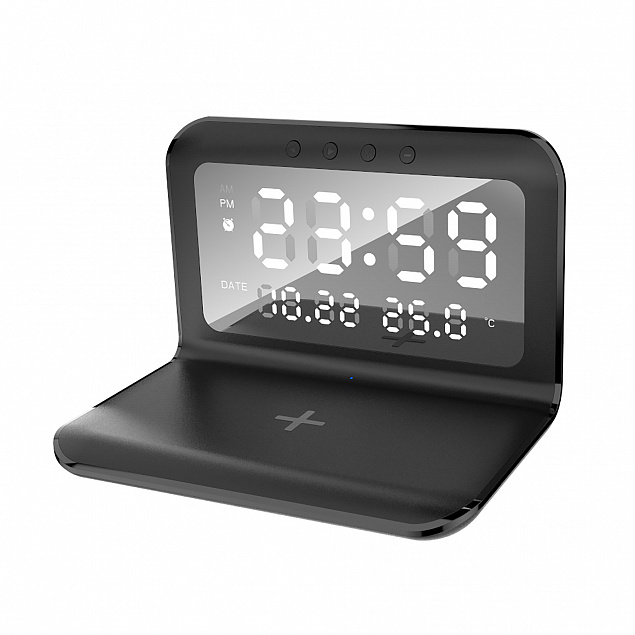 Настольные часы "Smart Time" с беспроводным (15W) зарядным устройством, будильником и термометром, со съёмным дисплеем с логотипом в Санкт-Петербурге заказать по выгодной цене в кибермаркете AvroraStore