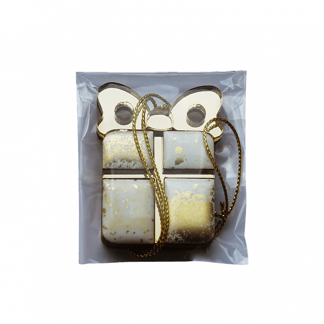 Ёлочная игрушка Подарочек (белый с золотым ) с логотипом в Санкт-Петербурге заказать по выгодной цене в кибермаркете AvroraStore