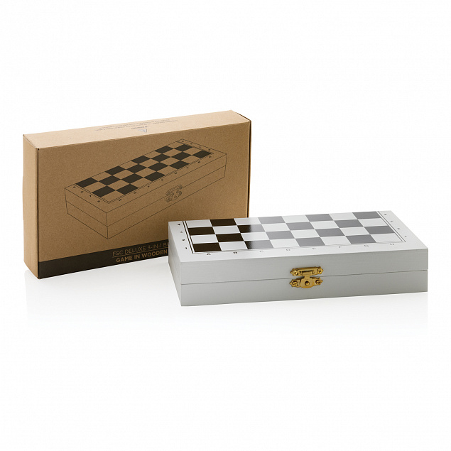 Набор настольных игр 3-в-1 в деревянной коробке FSC® с логотипом в Санкт-Петербурге заказать по выгодной цене в кибермаркете AvroraStore