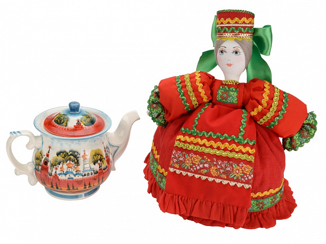 Подарочный набор Кремлевский: кукла на чайник, чайник заварной с росписью с логотипом в Санкт-Петербурге заказать по выгодной цене в кибермаркете AvroraStore