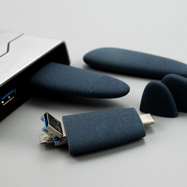 Флешка Pebble universal, USB 3.0, серо-синяя, 32 Гб с логотипом в Санкт-Петербурге заказать по выгодной цене в кибермаркете AvroraStore