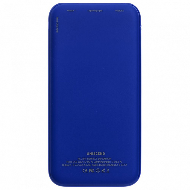 Внешний аккумулятор Uniscend All Day Compact 10 000 мАч, синий с логотипом в Санкт-Петербурге заказать по выгодной цене в кибермаркете AvroraStore