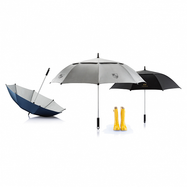 Зонт-трость антишторм Hurricane 27, серый с логотипом в Санкт-Петербурге заказать по выгодной цене в кибермаркете AvroraStore