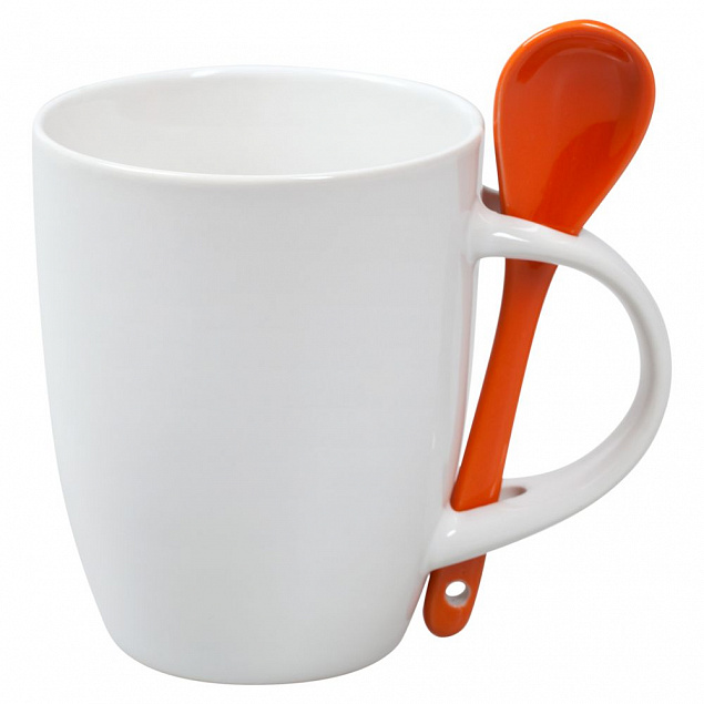 Кружка с ложкой, белая с оранжевой с логотипом в Санкт-Петербурге заказать по выгодной цене в кибермаркете AvroraStore