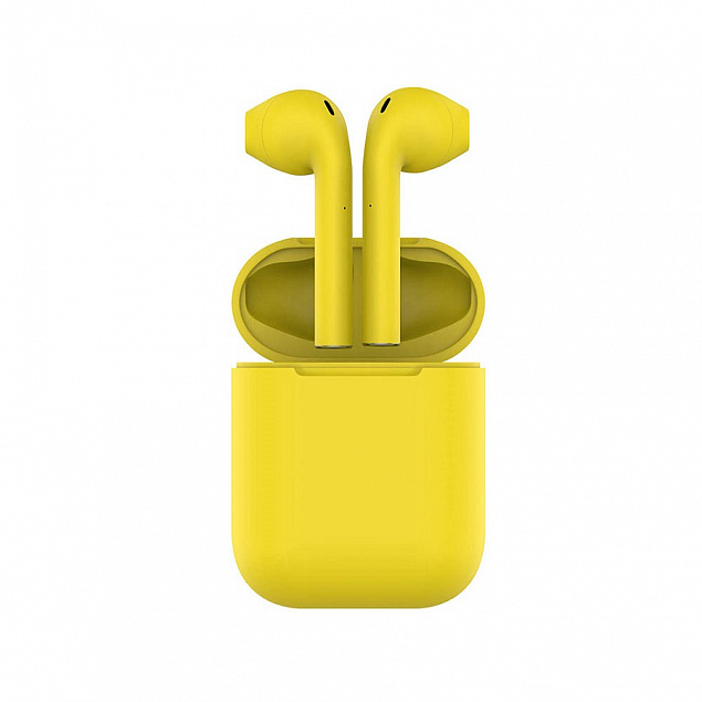 Наушники беспроводные с зарядным боксом TWS AIR SOFT, цвет желтый  с логотипом в Санкт-Петербурге заказать по выгодной цене в кибермаркете AvroraStore
