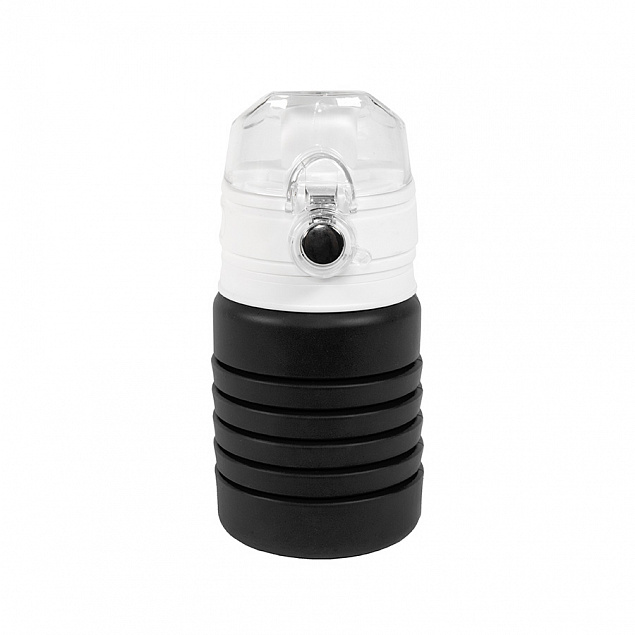 Бутылка для воды складная с карабином SPRING; черная, 550/250 мл, силикон с логотипом в Санкт-Петербурге заказать по выгодной цене в кибермаркете AvroraStore