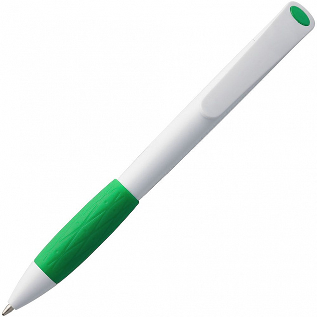 Ручка шариковая Grip, белая с зеленым с логотипом в Санкт-Петербурге заказать по выгодной цене в кибермаркете AvroraStore
