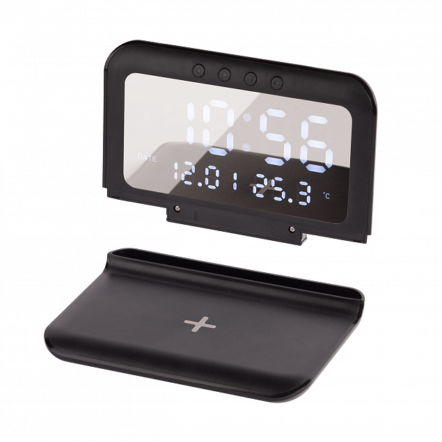 Настольные часы "Smart Time" с беспроводным (15W) зарядным устройством, будильником и термометром, со съёмным дисплеем с логотипом в Санкт-Петербурге заказать по выгодной цене в кибермаркете AvroraStore