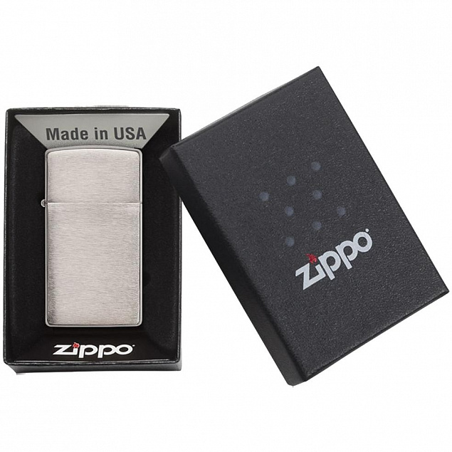 Зажигалка Zippo Slim Brushed, матовая серебристая с логотипом в Санкт-Петербурге заказать по выгодной цене в кибермаркете AvroraStore