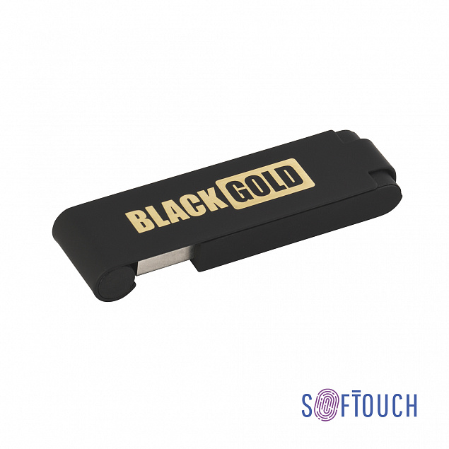 Флеш-карта "Case", объем памяти 16GB, черный/золото, покрытие soft touch с логотипом в Санкт-Петербурге заказать по выгодной цене в кибермаркете AvroraStore