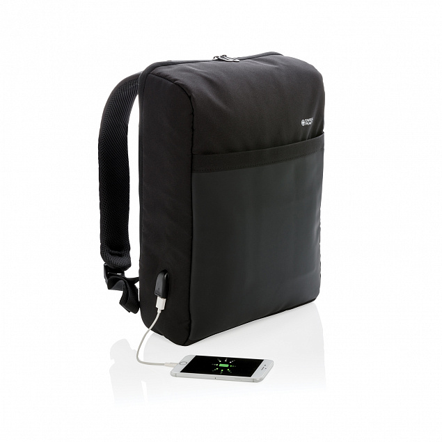 Антикражный рюкзак Swiss Peak 15"  с RFID защитой и разъемом USB, черный с логотипом в Санкт-Петербурге заказать по выгодной цене в кибермаркете AvroraStore
