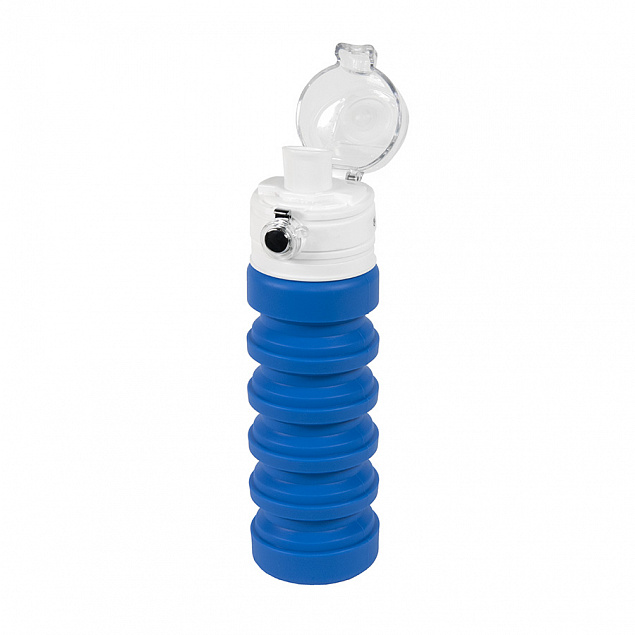 Бутылка для воды складная с карабином SPRING; синяя, 550/250 мл, силикон с логотипом в Санкт-Петербурге заказать по выгодной цене в кибермаркете AvroraStore
