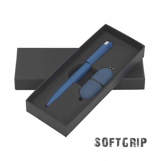 Подарочный набор ручка и флеш-карта, покрытие soft grip, синий с логотипом в Санкт-Петербурге заказать по выгодной цене в кибермаркете AvroraStore