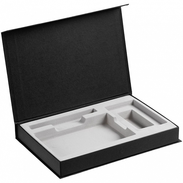 Коробка Silk с ложементом под ежедневник, аккумулятор и ручку, черная с логотипом в Санкт-Петербурге заказать по выгодной цене в кибермаркете AvroraStore