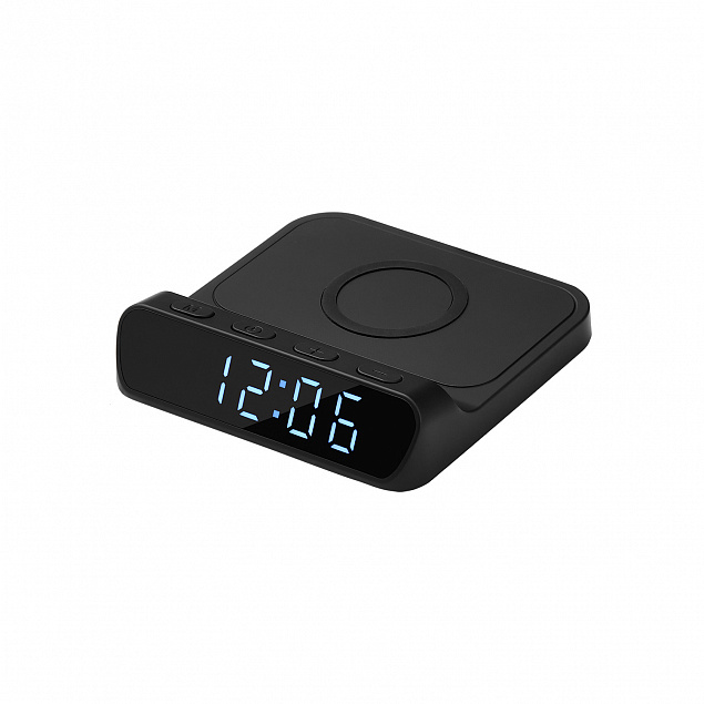 Настольные часы с беспроводной зарядкой 15W Rigel, черные с логотипом в Санкт-Петербурге заказать по выгодной цене в кибермаркете AvroraStore
