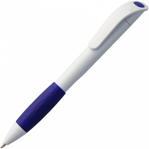 Ручка шариковая Grip, белая с синим с логотипом в Санкт-Петербурге заказать по выгодной цене в кибермаркете AvroraStore