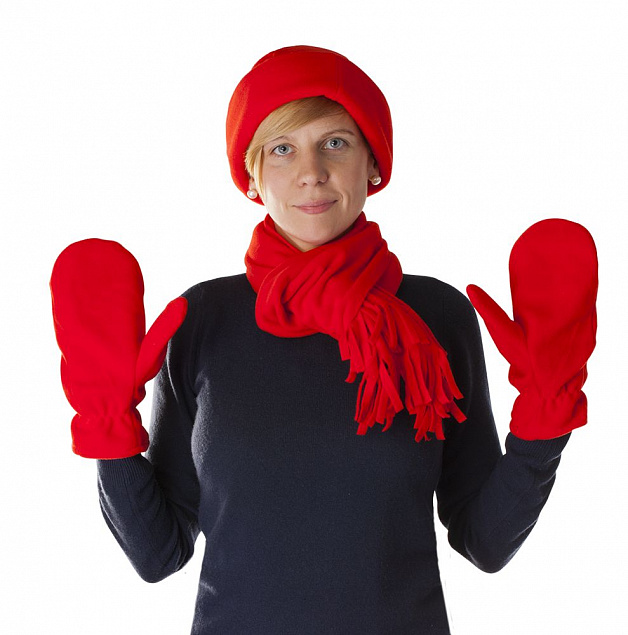 Комплект Unit Fleecy: шарф, шапка, варежки, красный с логотипом в Санкт-Петербурге заказать по выгодной цене в кибермаркете AvroraStore