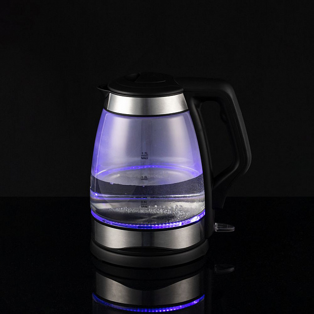 Электрический чайник Lumimore, стеклянный, серебристо-черный с логотипом в Санкт-Петербурге заказать по выгодной цене в кибермаркете AvroraStore