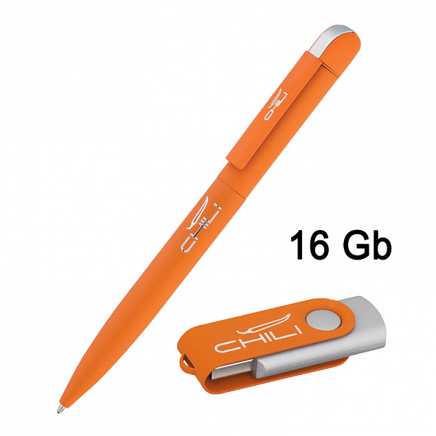 Набор ручка + флеш-карта 16 Гб в футляре, оранжевый, покрытие soft touch с логотипом в Санкт-Петербурге заказать по выгодной цене в кибермаркете AvroraStore