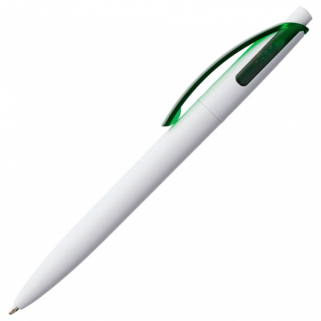 Ручка шариковая Bento, белая с зеленым с логотипом в Санкт-Петербурге заказать по выгодной цене в кибермаркете AvroraStore