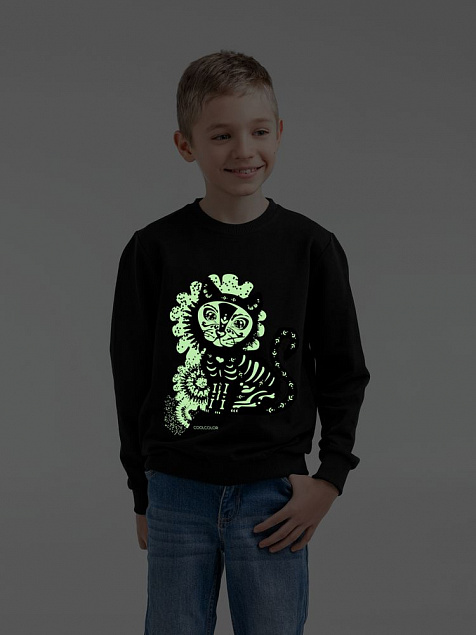 Свитшот детский Cat Muertos со светящимся принтом, черный с логотипом в Санкт-Петербурге заказать по выгодной цене в кибермаркете AvroraStore
