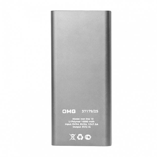 Универсальный аккумулятор OMG Iron line 10 (10000 мАч), металл, серебристый, 14,7х6.6х1,5 см с логотипом в Санкт-Петербурге заказать по выгодной цене в кибермаркете AvroraStore