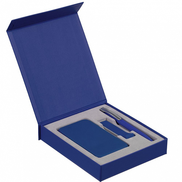 Коробка Latern для аккумулятора 5000 мАч, флешки и ручки, синяя с логотипом в Санкт-Петербурге заказать по выгодной цене в кибермаркете AvroraStore
