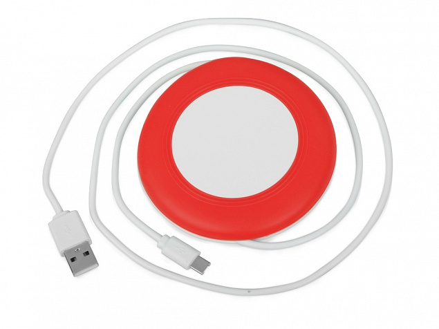 Беспроводное зарядное устройство Disc со встроенным кабелем 2 в 1 с логотипом в Санкт-Петербурге заказать по выгодной цене в кибермаркете AvroraStore
