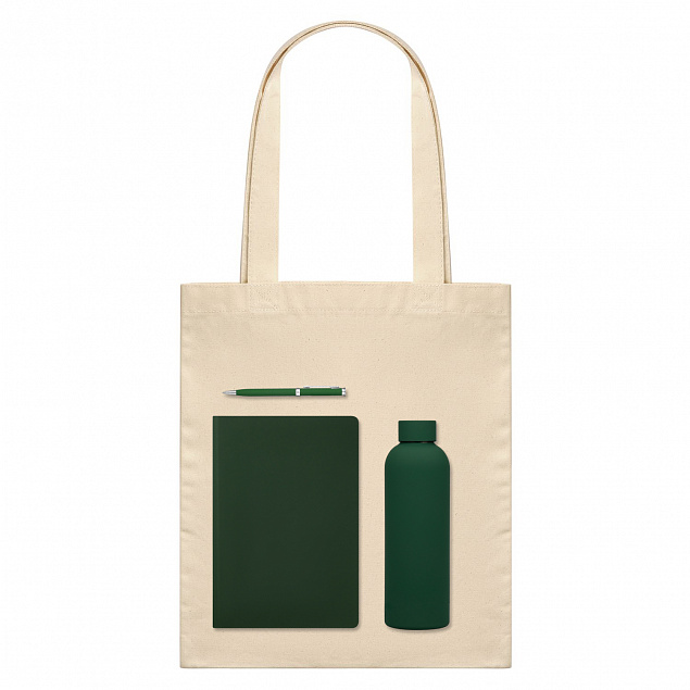 Подарочный набор Medium, зеленый (шоппер, ежедневник, ручка, термобутылка) с логотипом в Санкт-Петербурге заказать по выгодной цене в кибермаркете AvroraStore