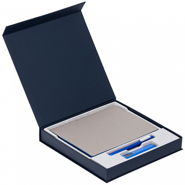 Коробка Memoria под ежедневник, аккумулятор и ручку, синяя с логотипом в Санкт-Петербурге заказать по выгодной цене в кибермаркете AvroraStore