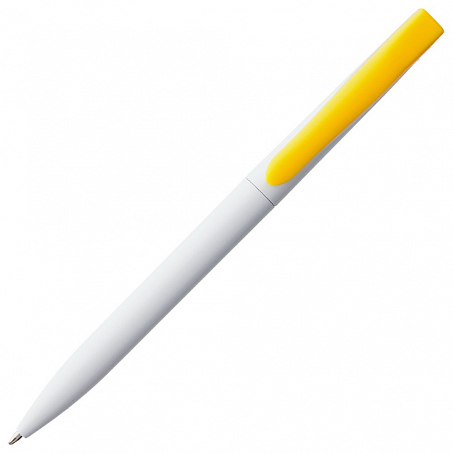Ручка шариковая Pin, белая с желтым с логотипом в Санкт-Петербурге заказать по выгодной цене в кибермаркете AvroraStore